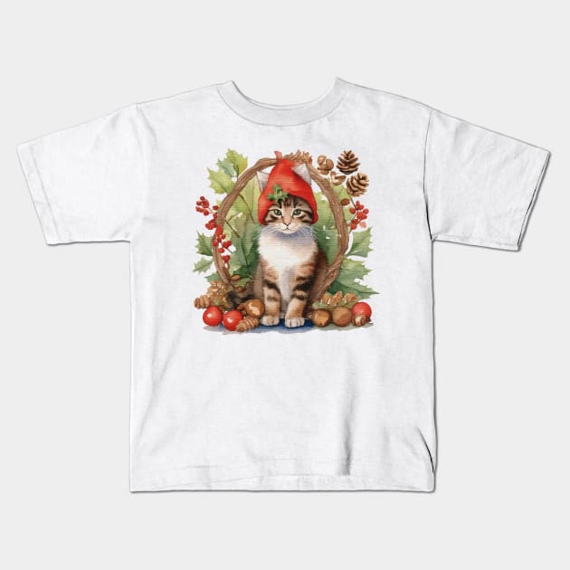Christmas kitten Kids T-Shirt by JnS Merch Store